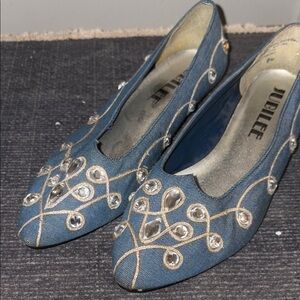 Vintage denim jewel women’s ballet flat slip on dress shoes #80s#celstial#vibes